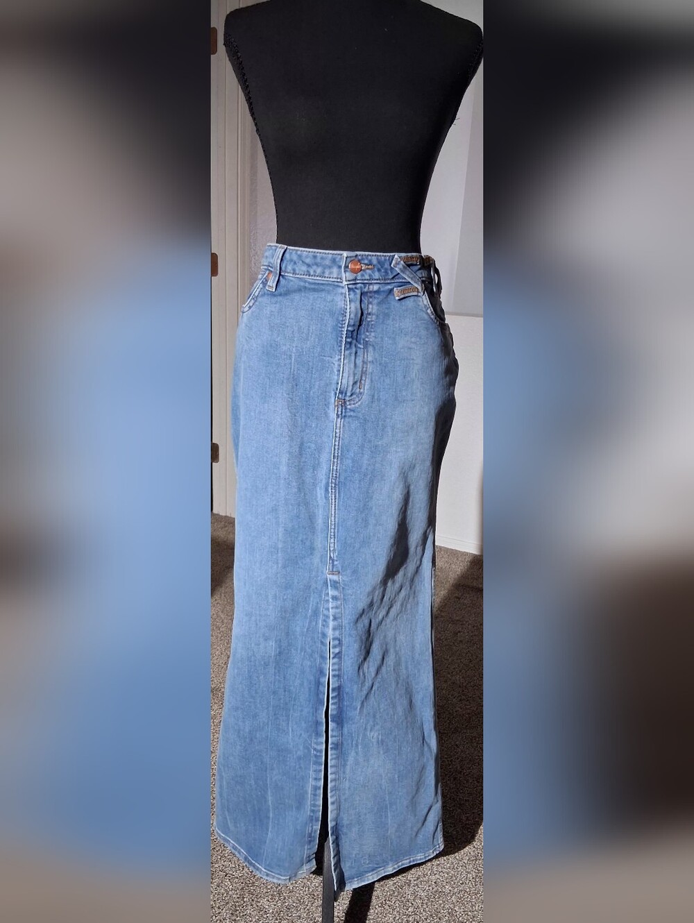 New-Wranger +Stoud Denim Maxi Skirt with Side Waist Logo